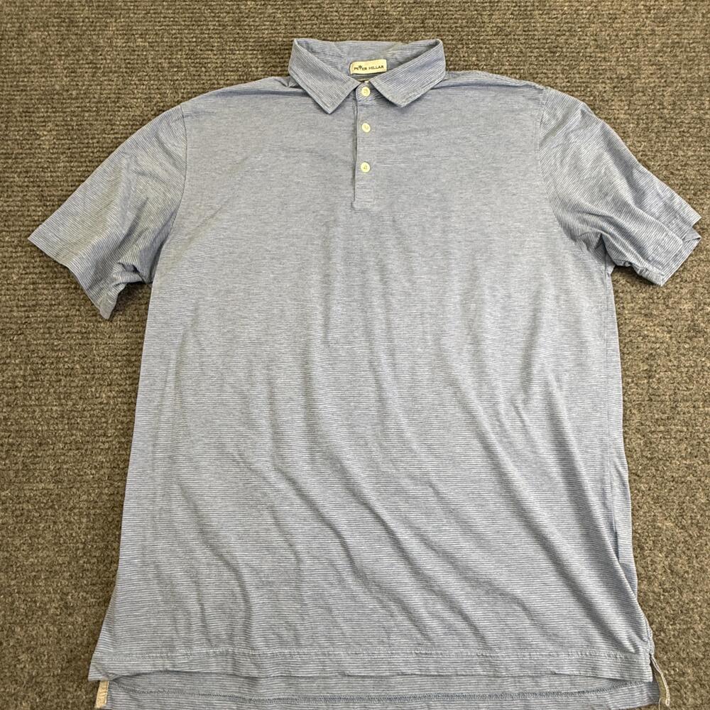 Peter Millar Polo Shirt Mens Large Blue Micro Stripe Pima Silk Stretch Golf